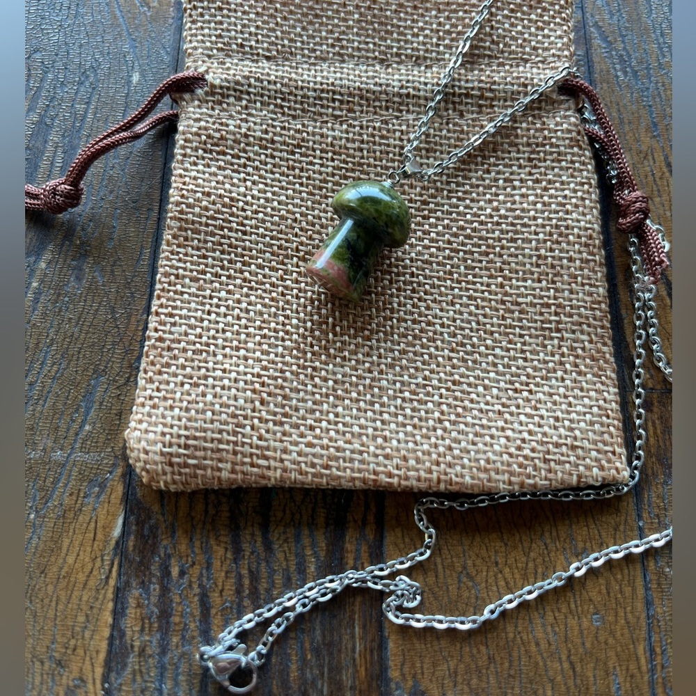 Crystal Mushroom Necklace | Mushroom Pendant | Boho Jewelry | Unakite Mushroom